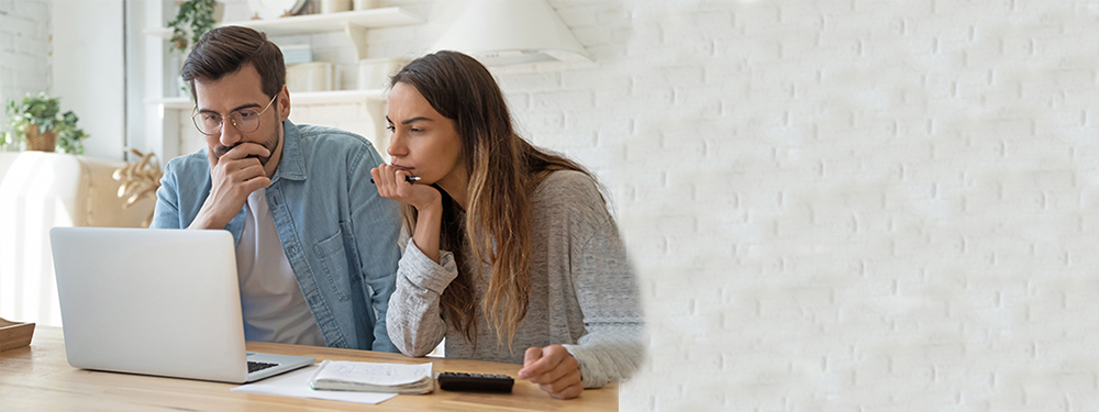 Picture of a young couple working near a computer.